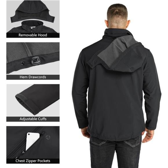 Outdoor Ventures Men's Lightweight Softshell Jacket Fleece Lined Hooded - Picture 4 of 6